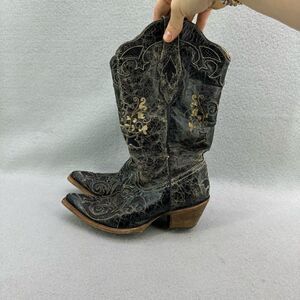 Corral Western Women's Black Vintage Lizard Inlay Cowboy Boots Size 6.5W